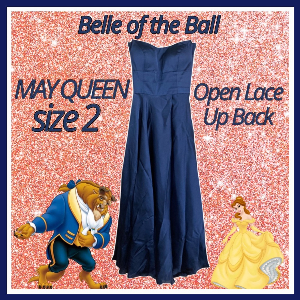 MAY QUEEN NAVY BLUE LACE UP BACK FLOOR LENGTH PROM/FORMAL GOWN size 2